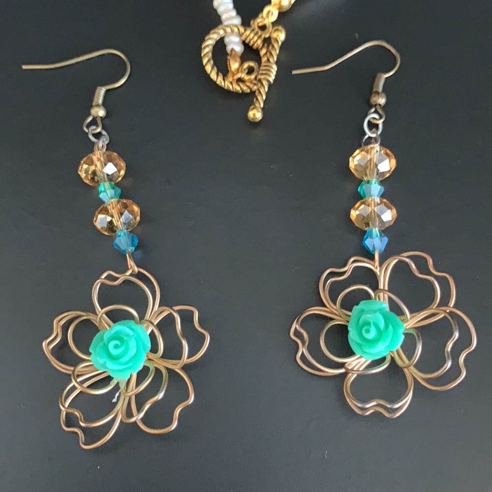 🌺Beautiful unique set with real pearls, Crystal & Czech glass 🌺 NWOT - Picture 8 of 9